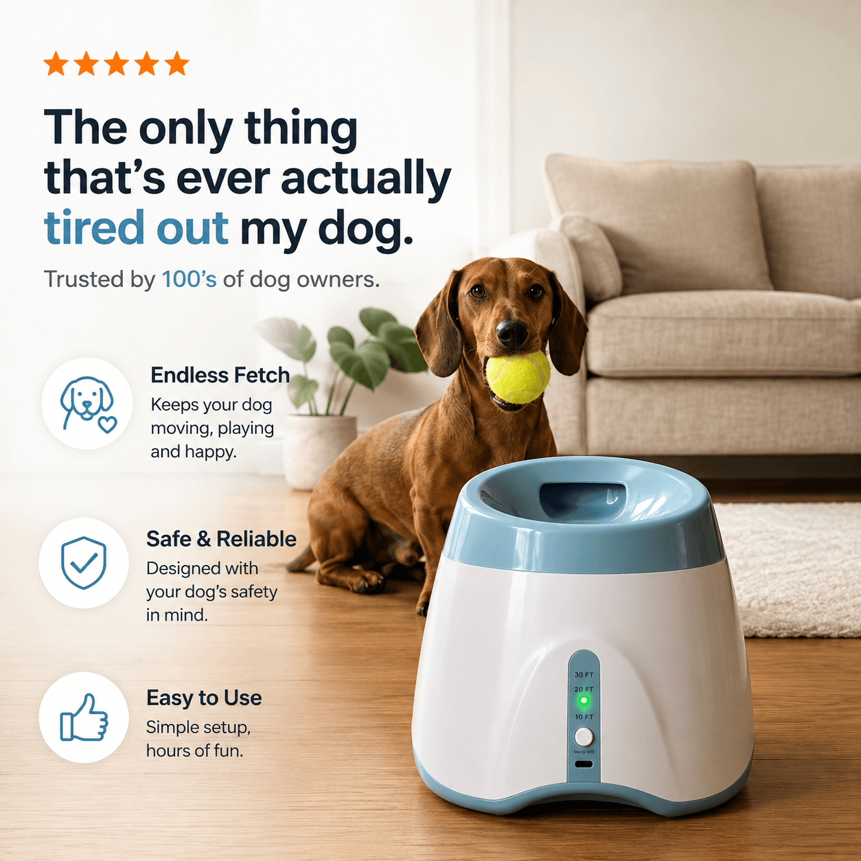 Automatic Dog Ball Launcher with 3 Tennis Balls – Interactive Fetch Toy for Dogs