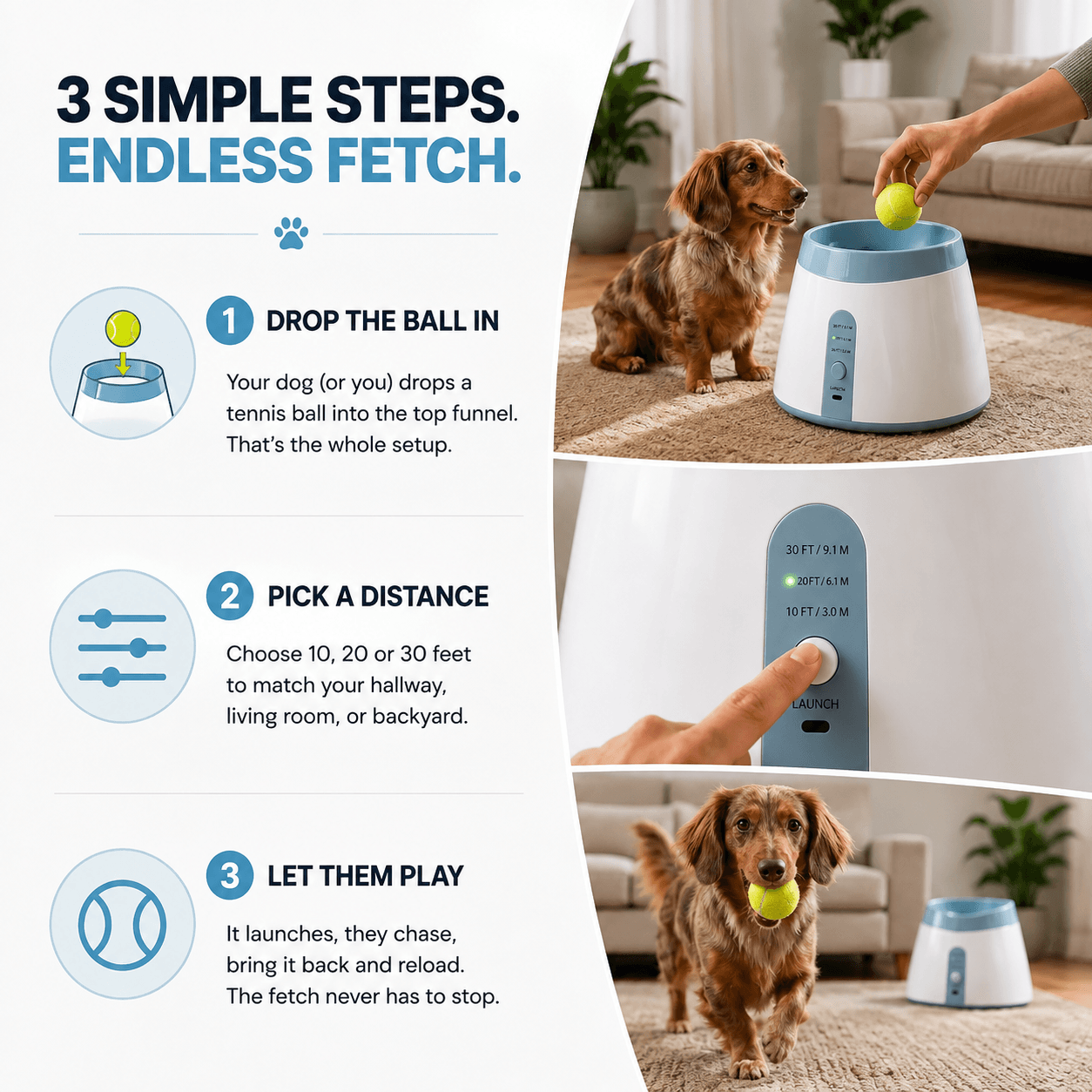 Automatic Dog Ball Launcher with 3 Tennis Balls – Interactive Fetch Toy for Dogs