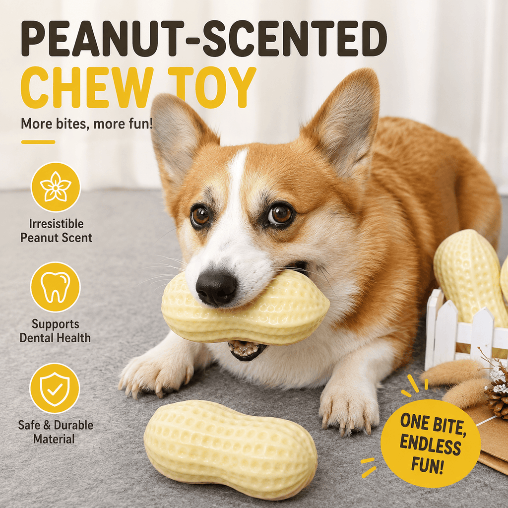 Squeaky Peanut Dog Chew Toy – Textured Dental Toy for Boredom &amp; Interactive Play