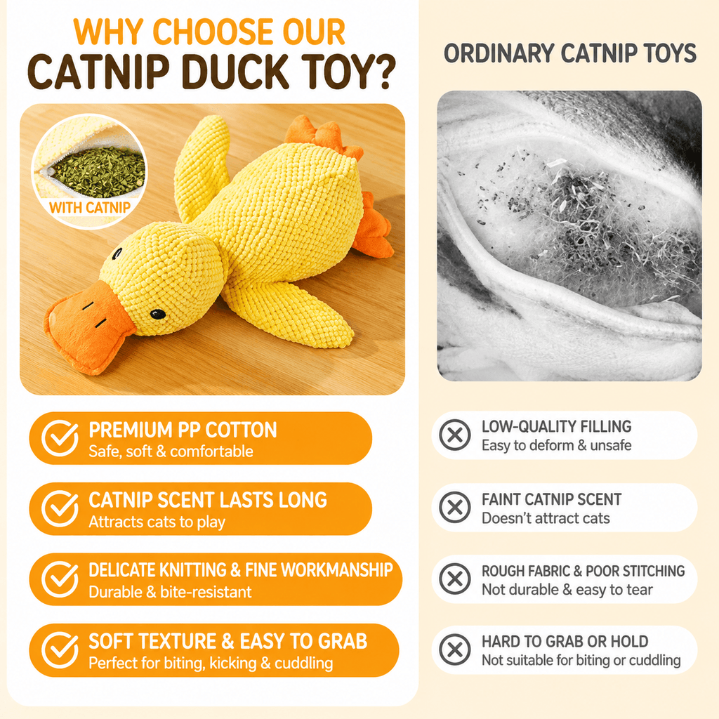 Catnip Duck Toy – Crinkle Plush Cat Toy for Kicking, Biting &amp; Interactive Play