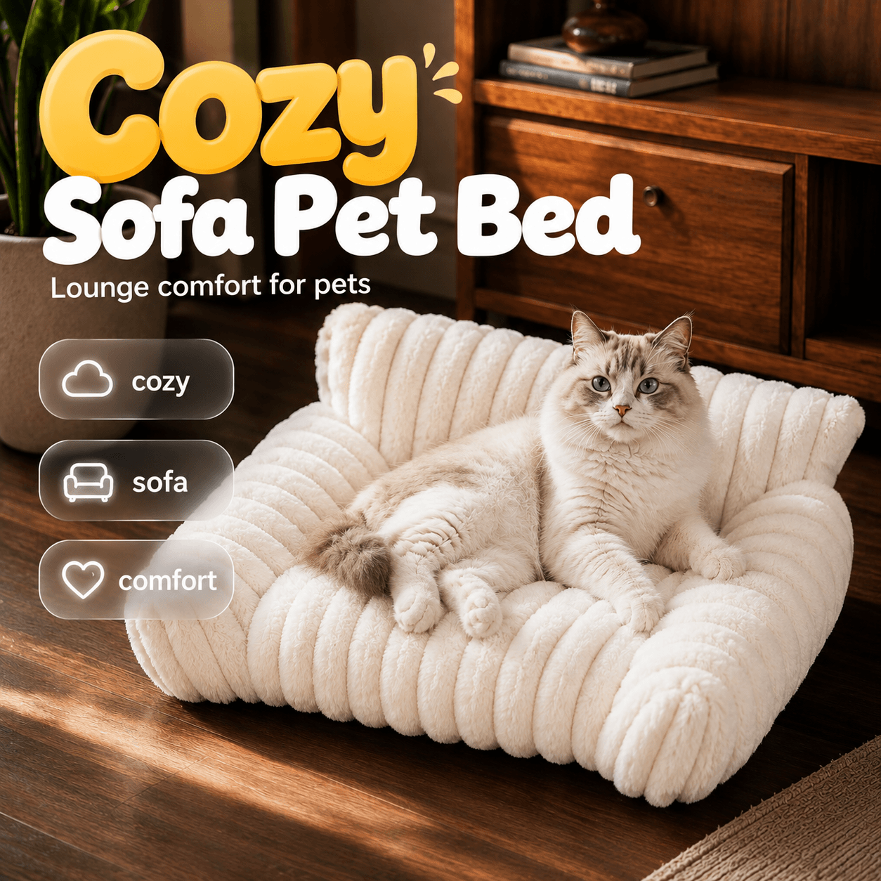 Plush Sofa Pet Bed for Cats & Dogs