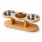 Elevated Bamboo Pet Feeder – 3-Bowl Feeding Station for Cats & Small Dogs