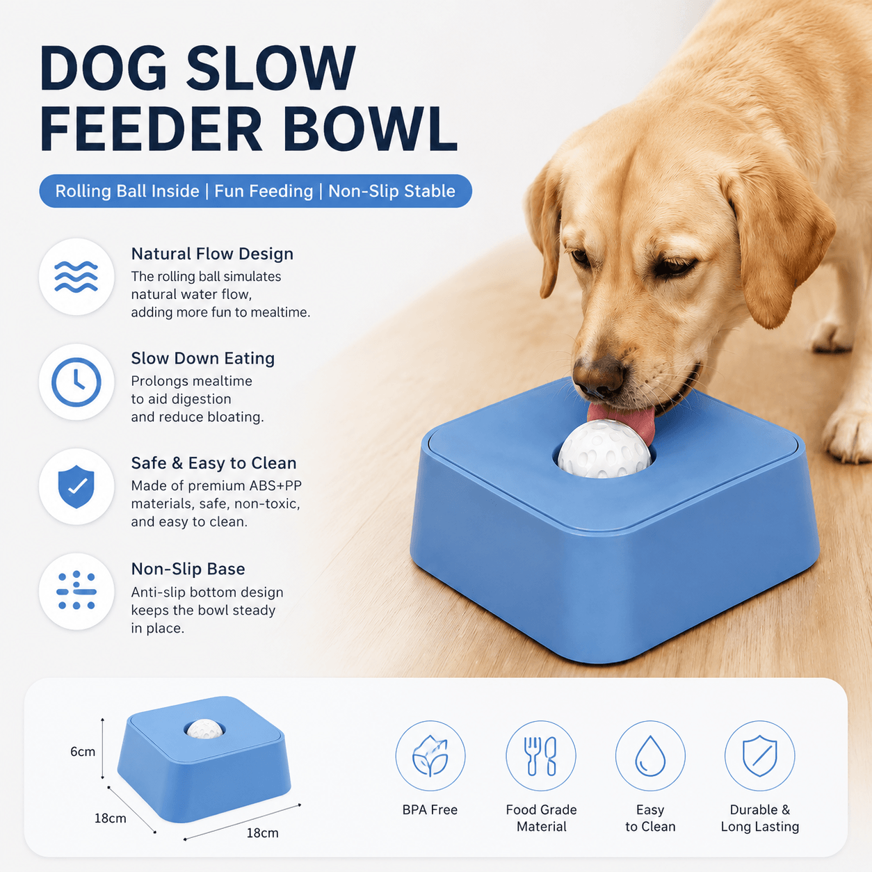 Slow Feeding Dog Bowl with Rolling Treat Ball