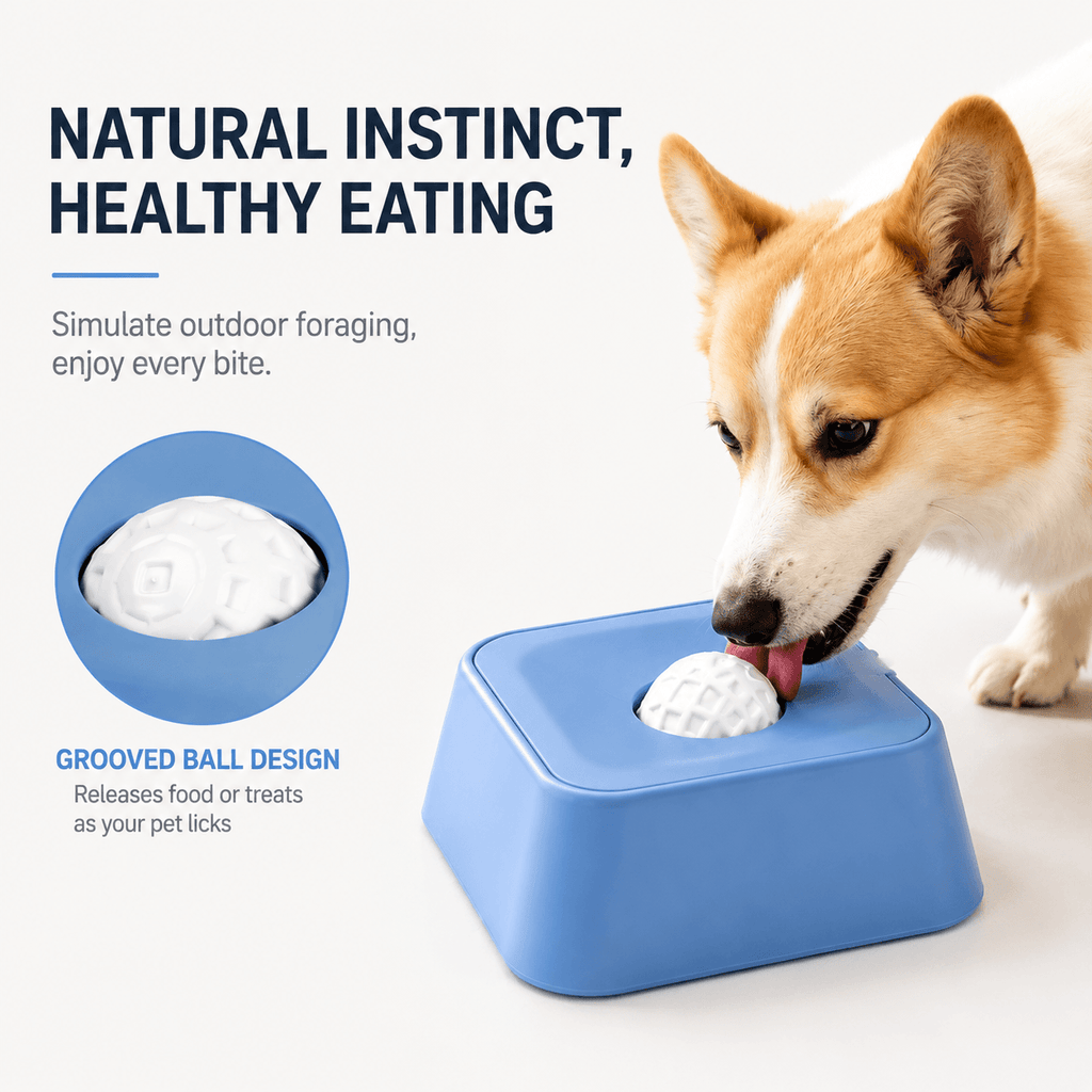 Slow Feeding Dog Bowl with Rolling Treat Ball