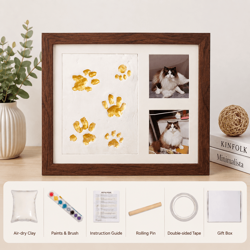 Pet Paw Print Frame Kit – Personalized Pet Memorial Keepsake with Photo Display