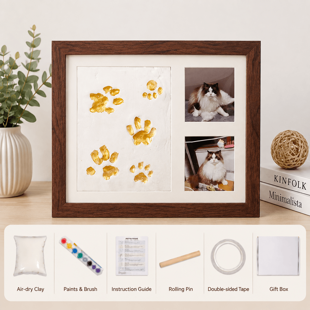 Pet Paw Print Frame Kit – Personalized Pet Memorial Keepsake with Photo Display