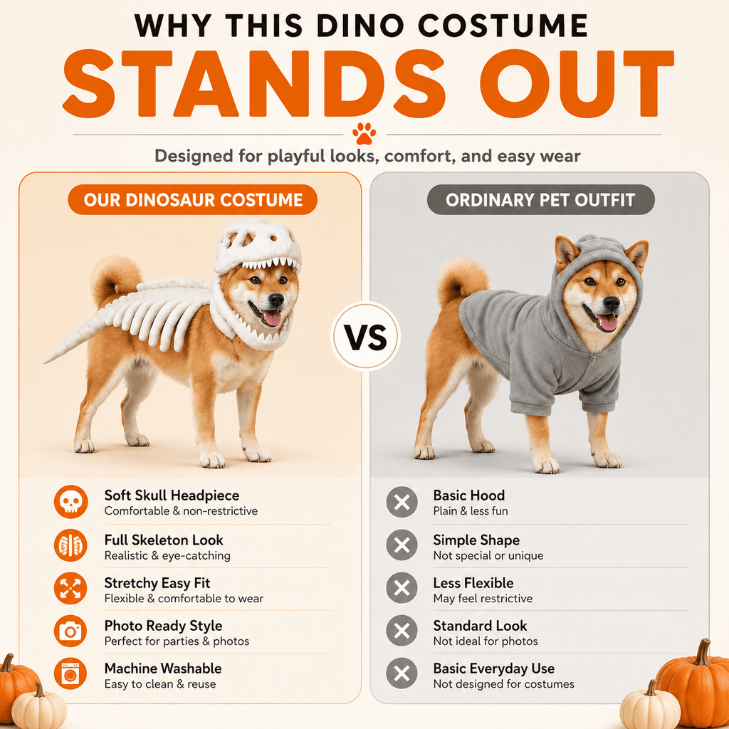 Dinosaur Skeleton Costume for Dogs & Cats | Soft Plush Halloween Pet Costume