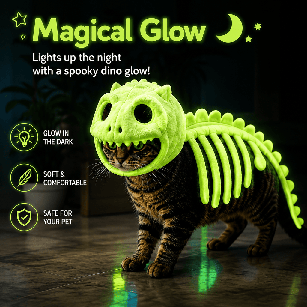 Dinosaur Skeleton Costume for Dogs & Cats | Soft Plush Halloween Pet Costume