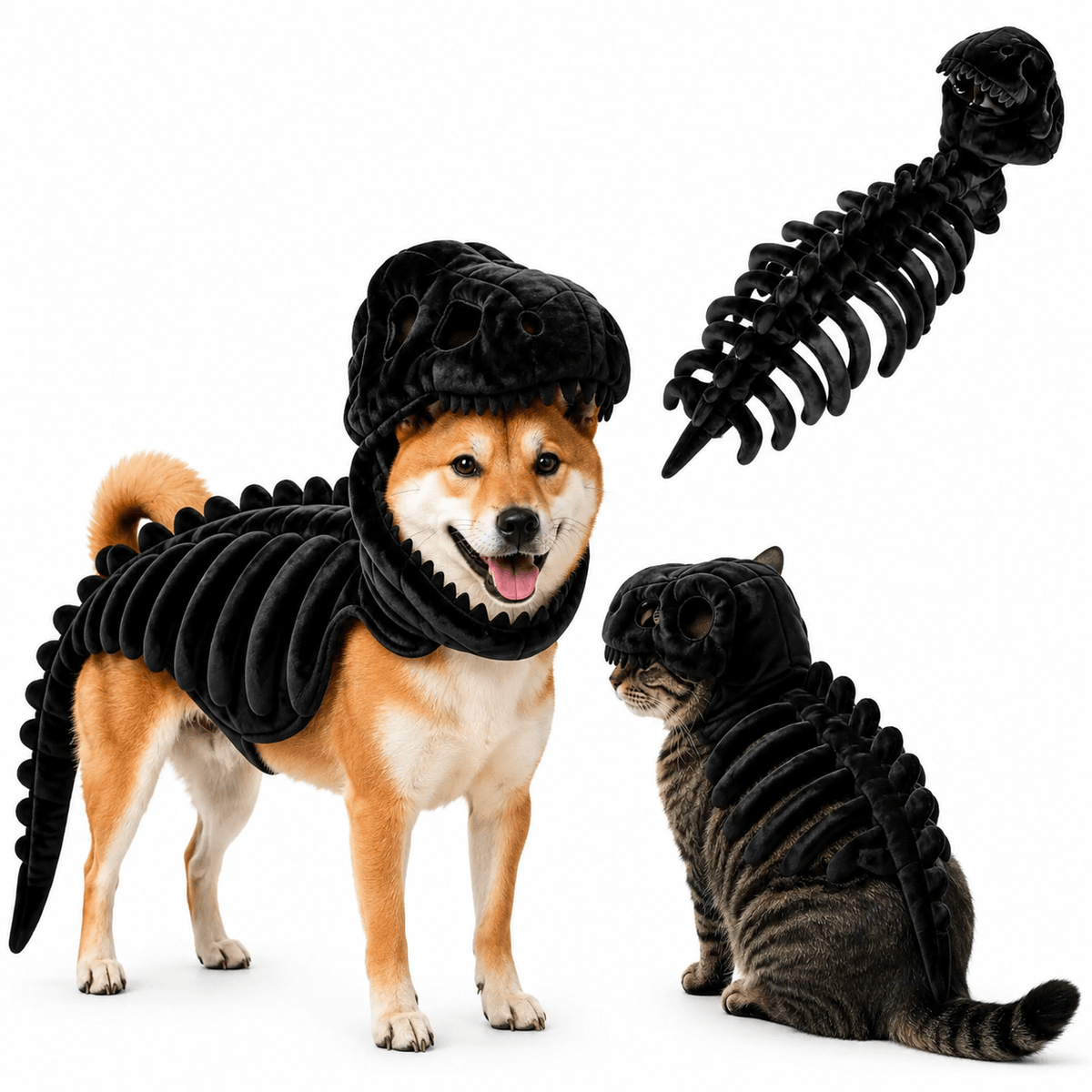 Dinosaur Skeleton Costume for Dogs & Cats | Soft Plush Halloween Pet Costume