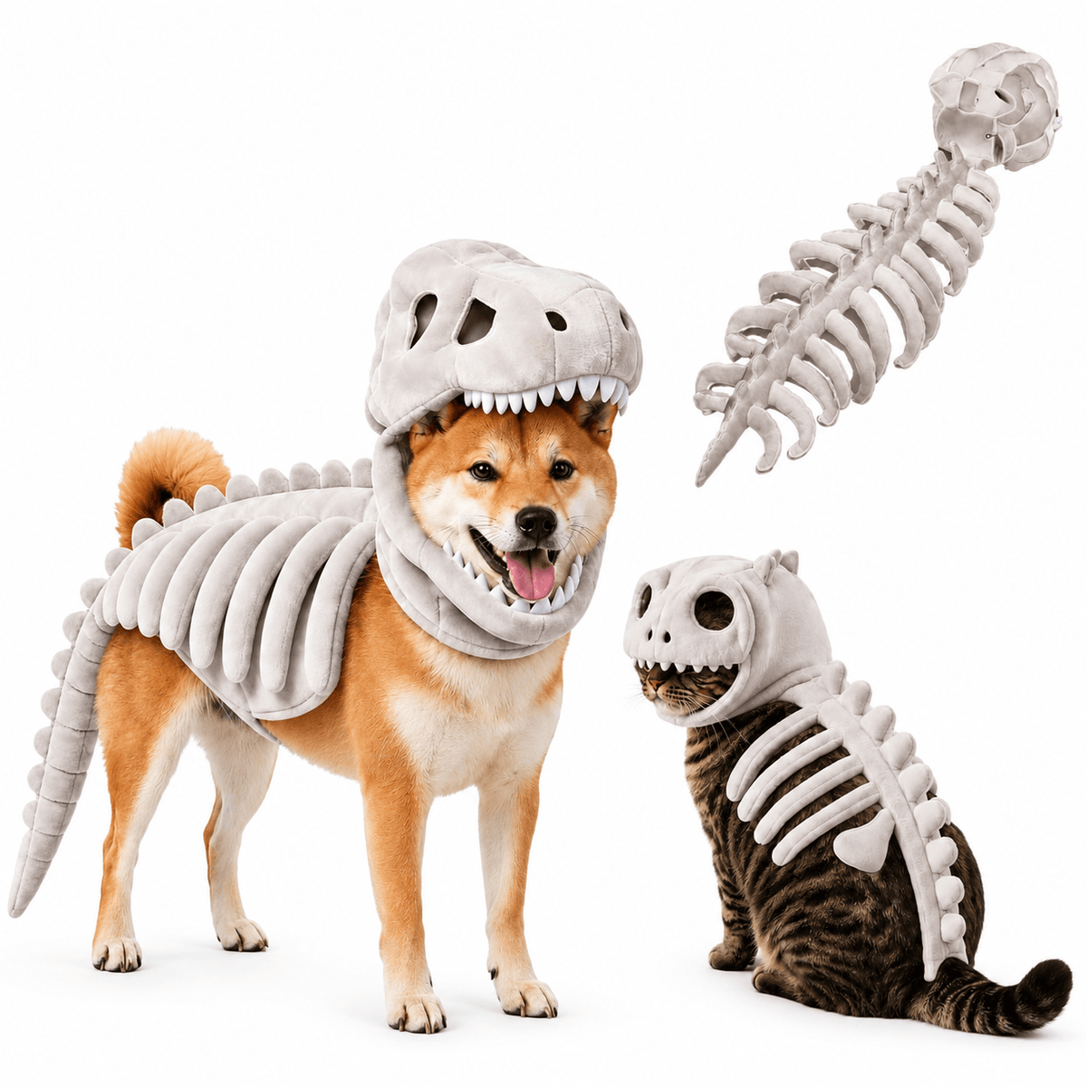 Dinosaur Skeleton Costume for Dogs & Cats | Soft Plush Halloween Pet Costume