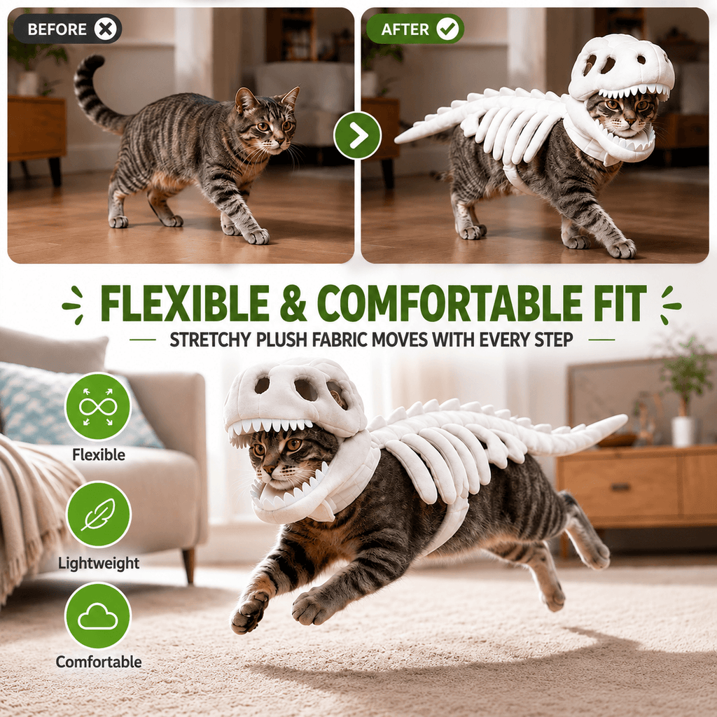 Dinosaur Skeleton Costume for Dogs & Cats | Soft Plush Halloween Pet Costume