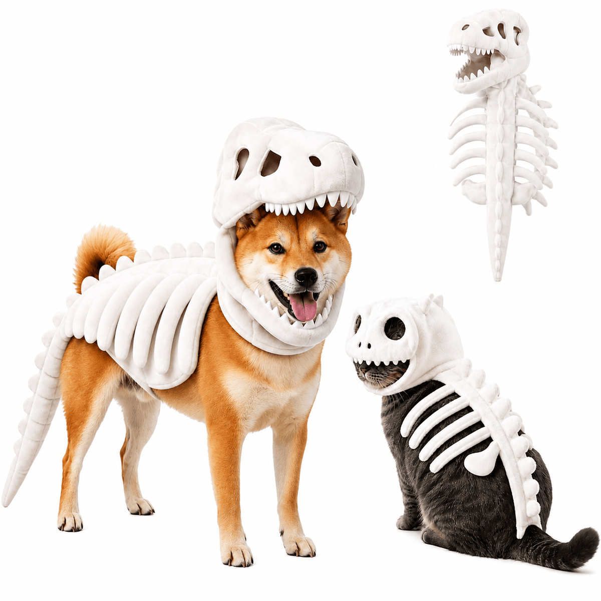 Dinosaur Skeleton Costume for Dogs & Cats | Soft Plush Halloween Pet Costume