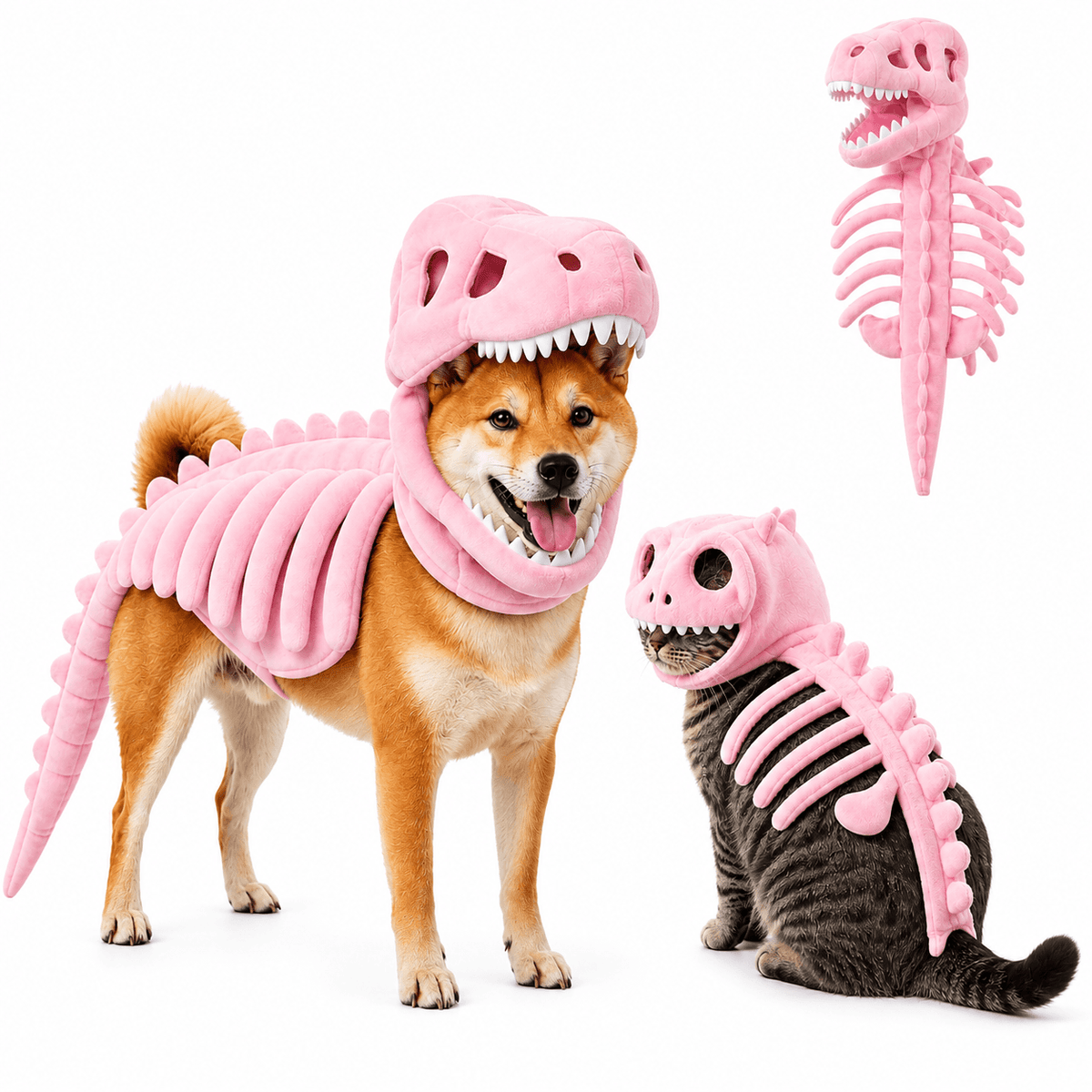 Dinosaur Skeleton Costume for Dogs & Cats | Soft Plush Halloween Pet Costume