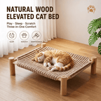 Elevated Cat Scratching Bed – Solid Wood Frame with Sisal-Style Woven Fabric