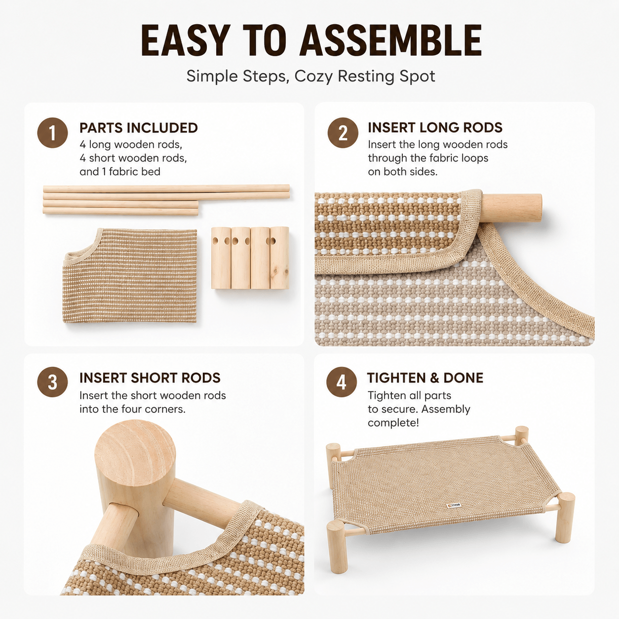Elevated Cat Scratching Bed – Solid Wood Frame with Sisal-Style Woven Fabric