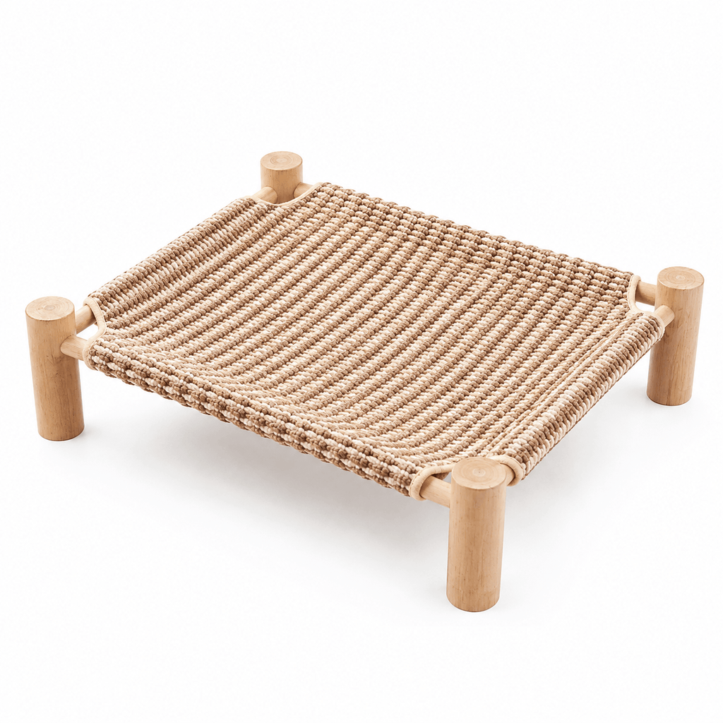 Elevated Cat Scratching Bed – Solid Wood Frame with Sisal-Style Woven Fabric