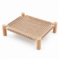 Elevated Cat Scratching Bed – Solid Wood Frame with Sisal-Style Woven Fabric