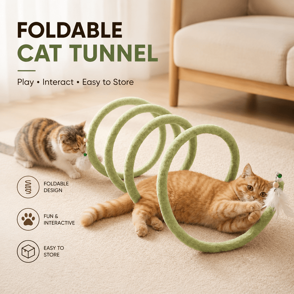Foldable Spring Cat Tunnel with Interactive Feather Toys