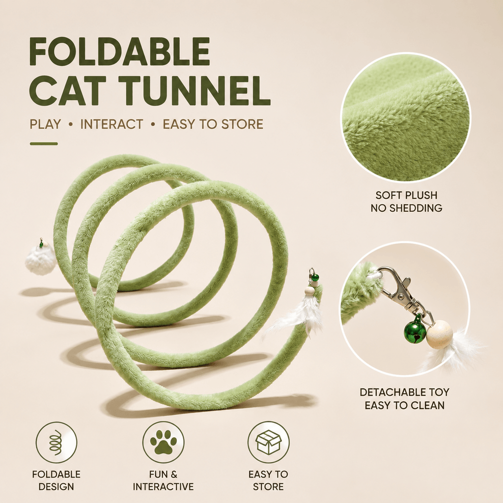 Foldable Spring Cat Tunnel with Interactive Feather Toys