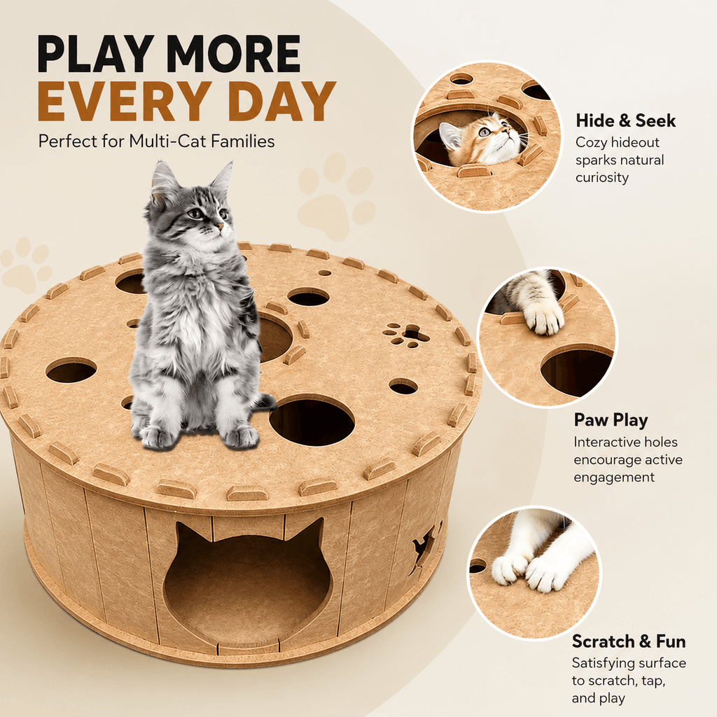 Felt Cat Tunnel & Hideaway – 2-in-1 Interactive Playhouse & Cozy Bed