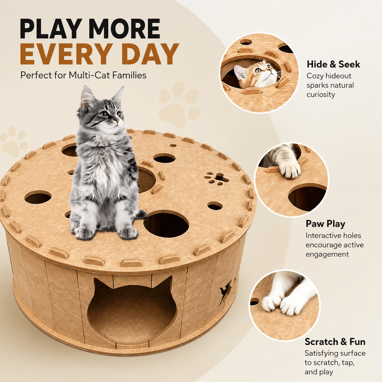 Felt Cat Tunnel & Hideaway – 2-in-1 Interactive Playhouse & Cozy Bed