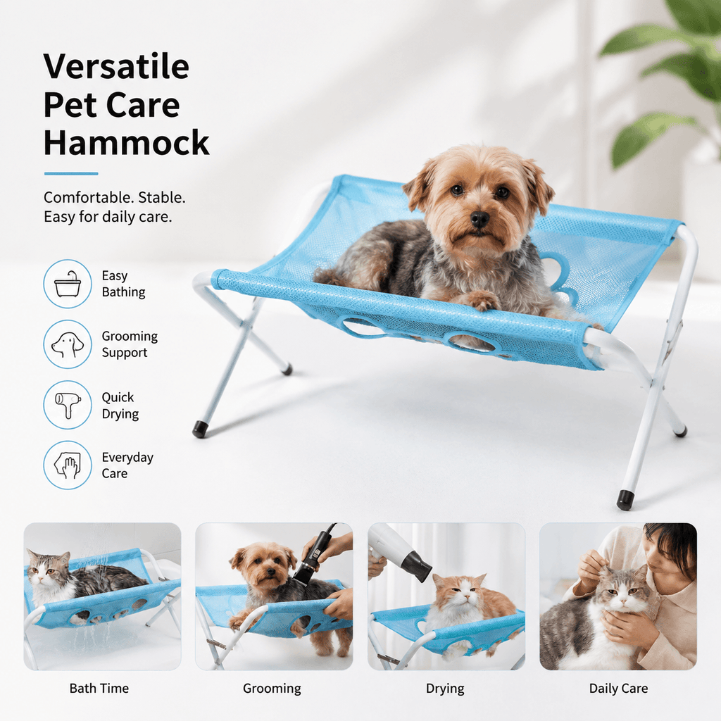 Foldable Pet Grooming Hammock Stand for Cats & Dogs