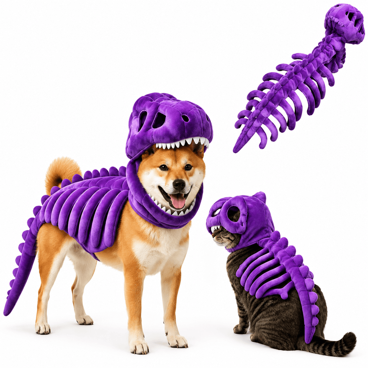 Dinosaur Skeleton Costume for Dogs & Cats | Soft Plush Halloween Pet Costume