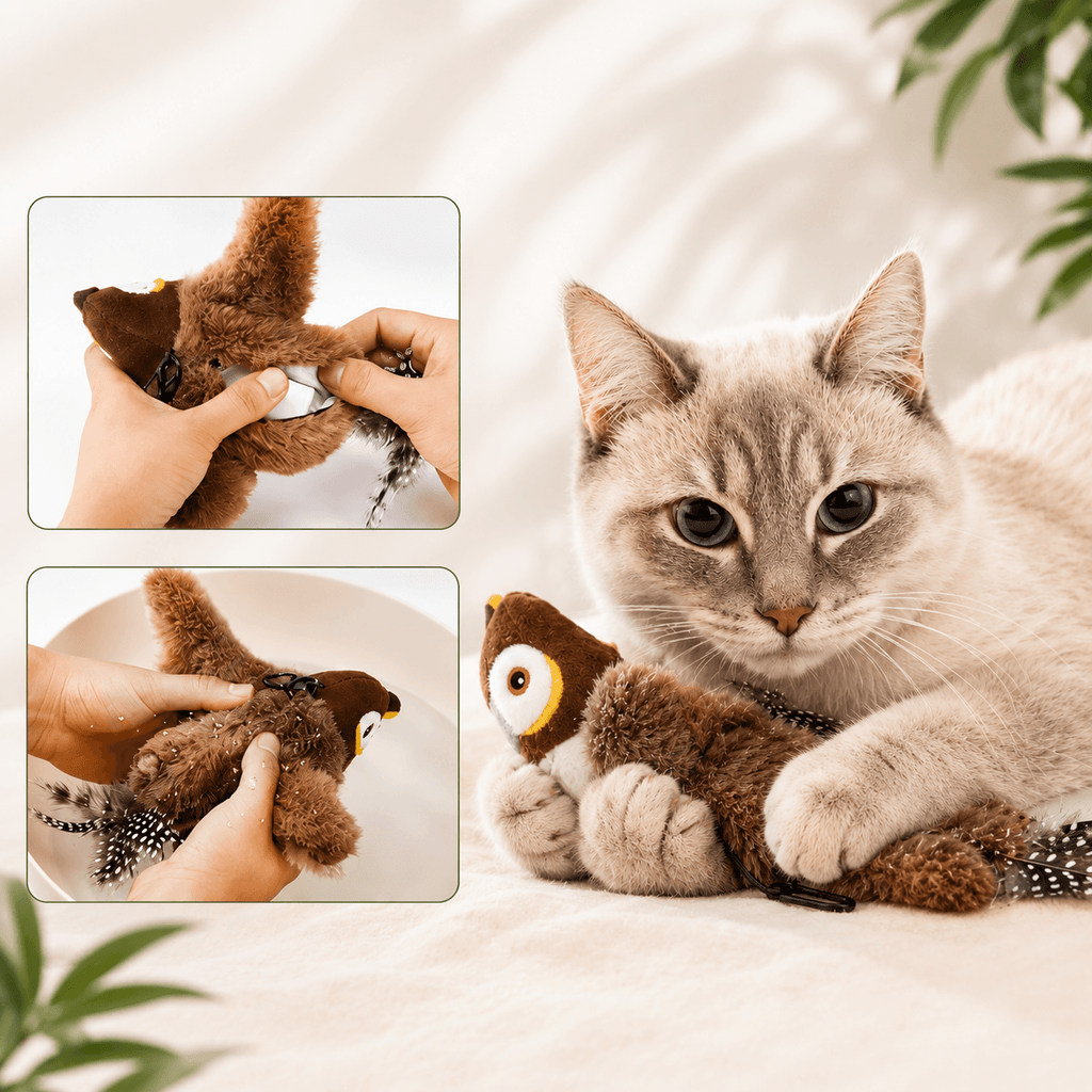 Realistic Chirping Bird Cat Toy with Flapping Wings