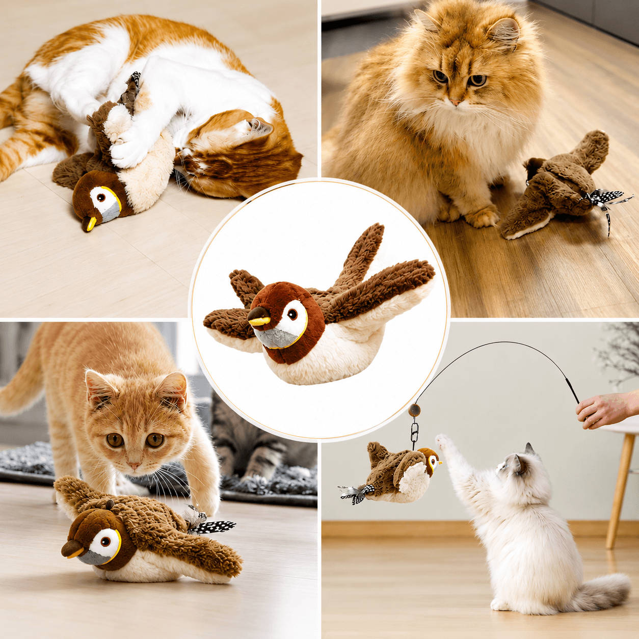 Realistic Chirping Bird Cat Toy with Flapping Wings