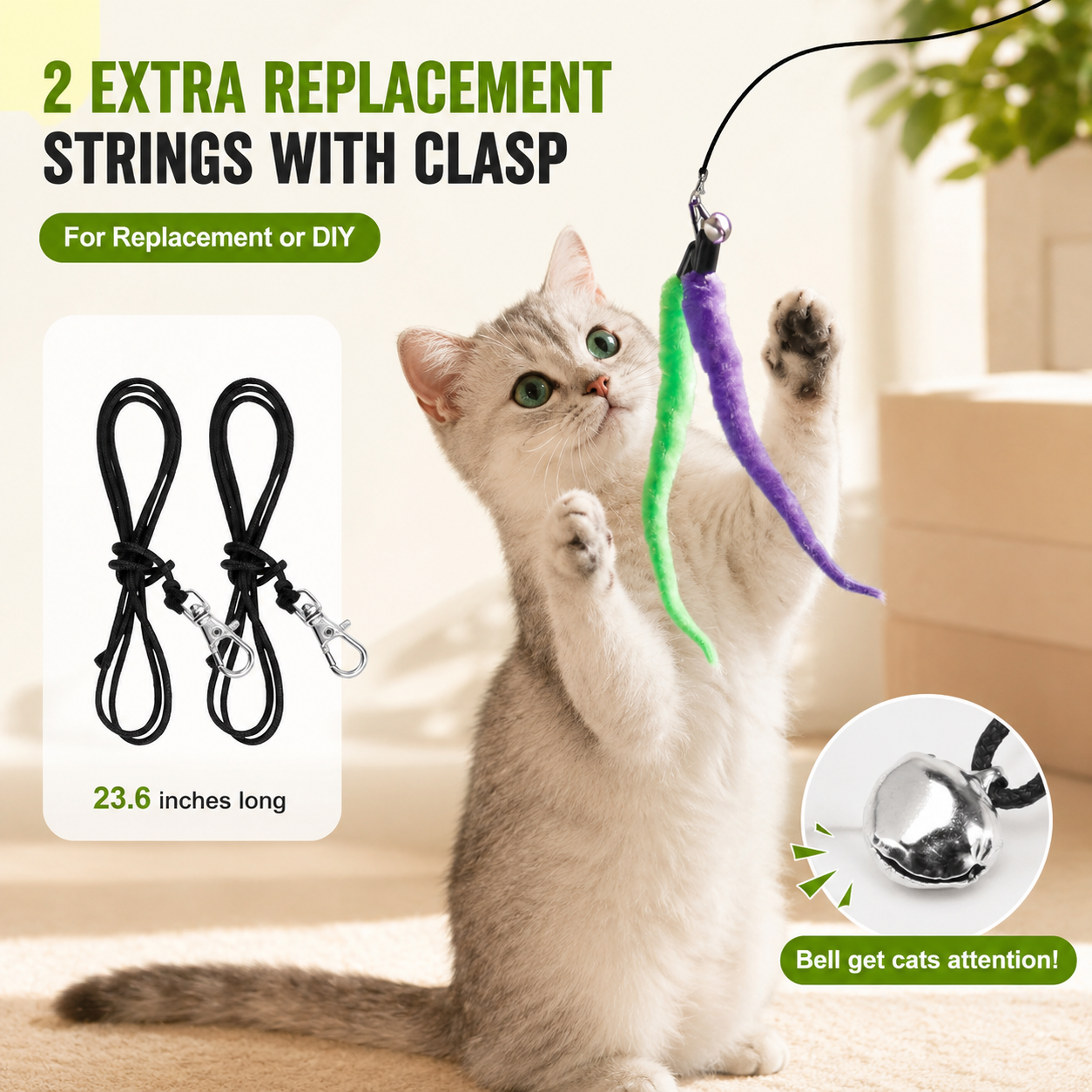 Interactive Cat Wand Toy Set - 2PCS Retractable Wand Toy and 9PCS Cat Feather Toys Refills