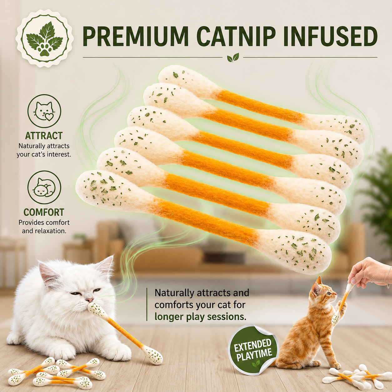 Giant Q Tip Cat Toy with Catnip (6PCS)