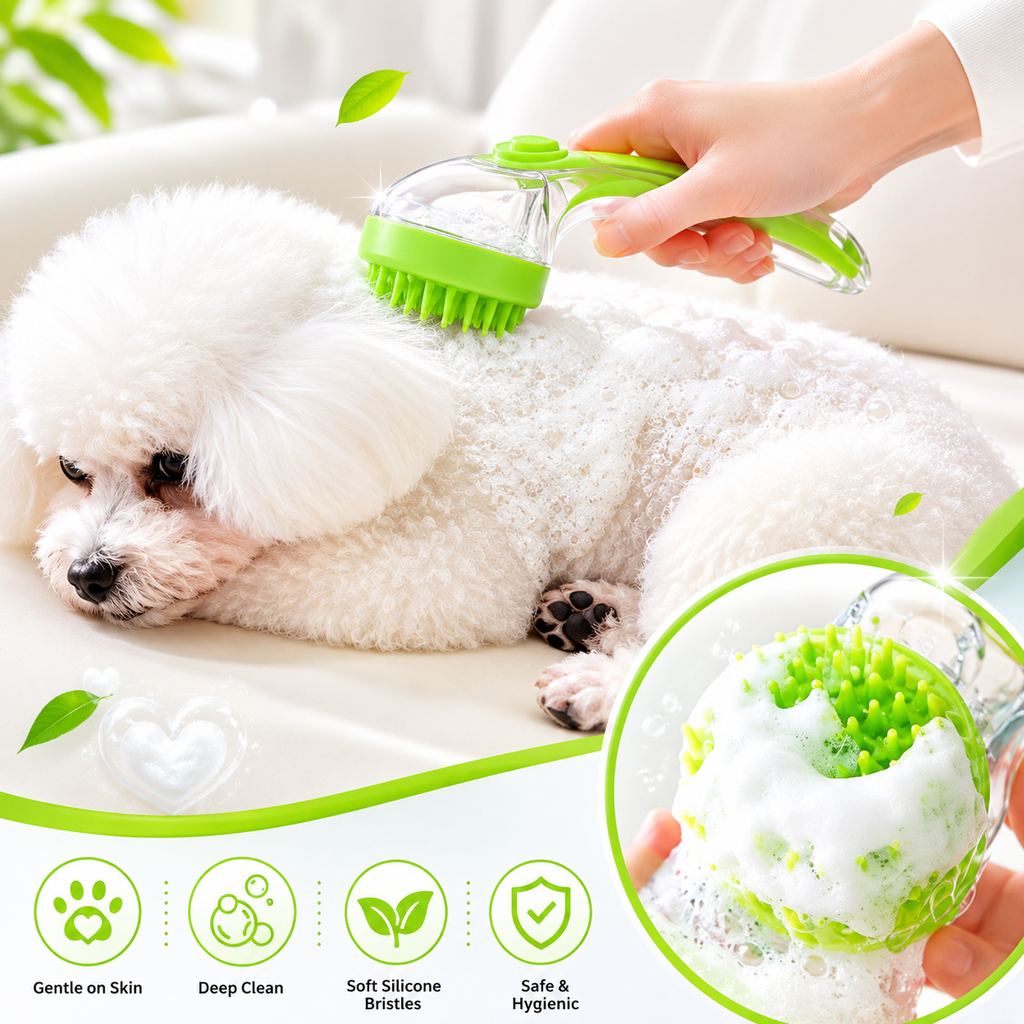 2-in-1 Pet Bath Brush & Shampoo Dispenser