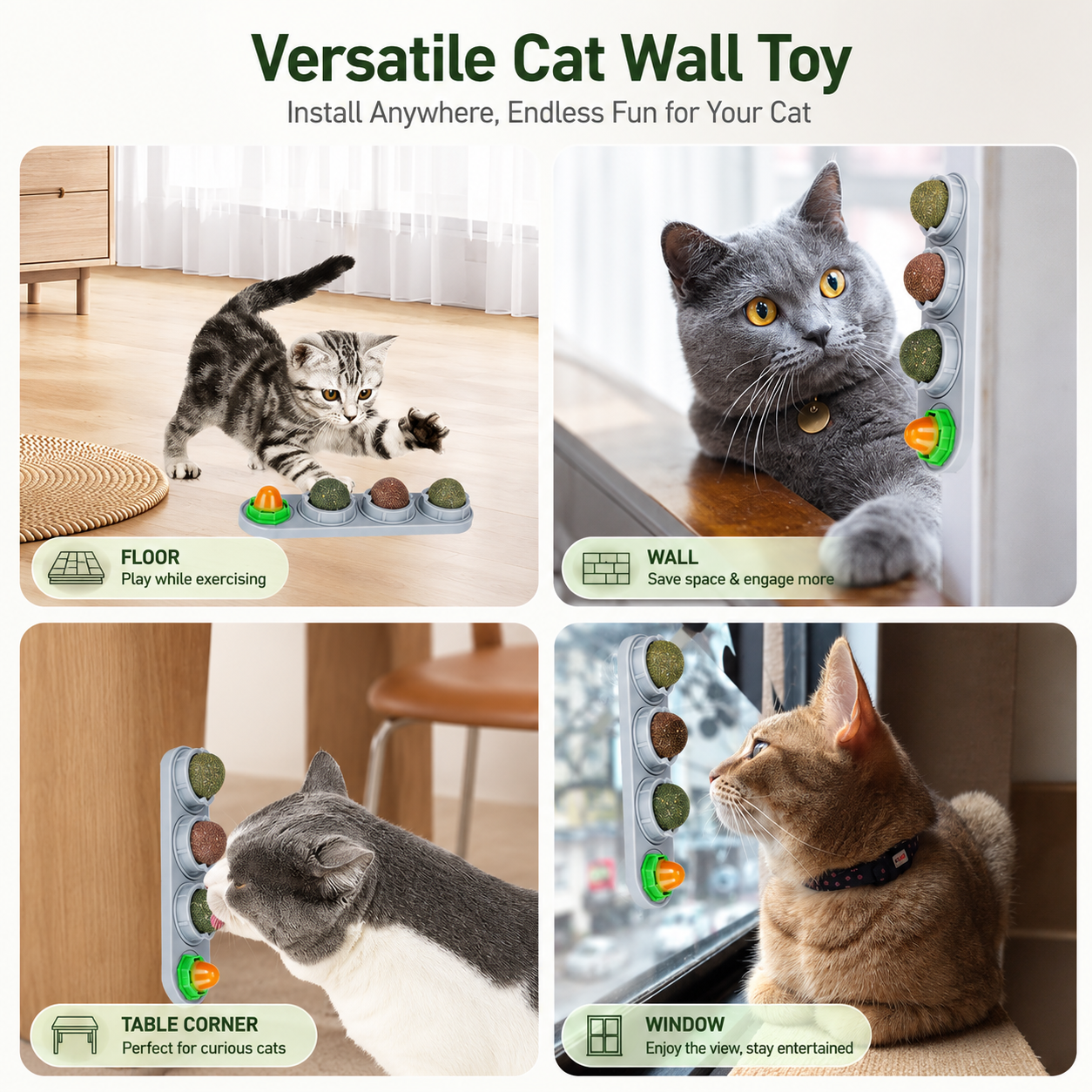 Catnip & Silvervine Cat Toy Balls – 4PCS