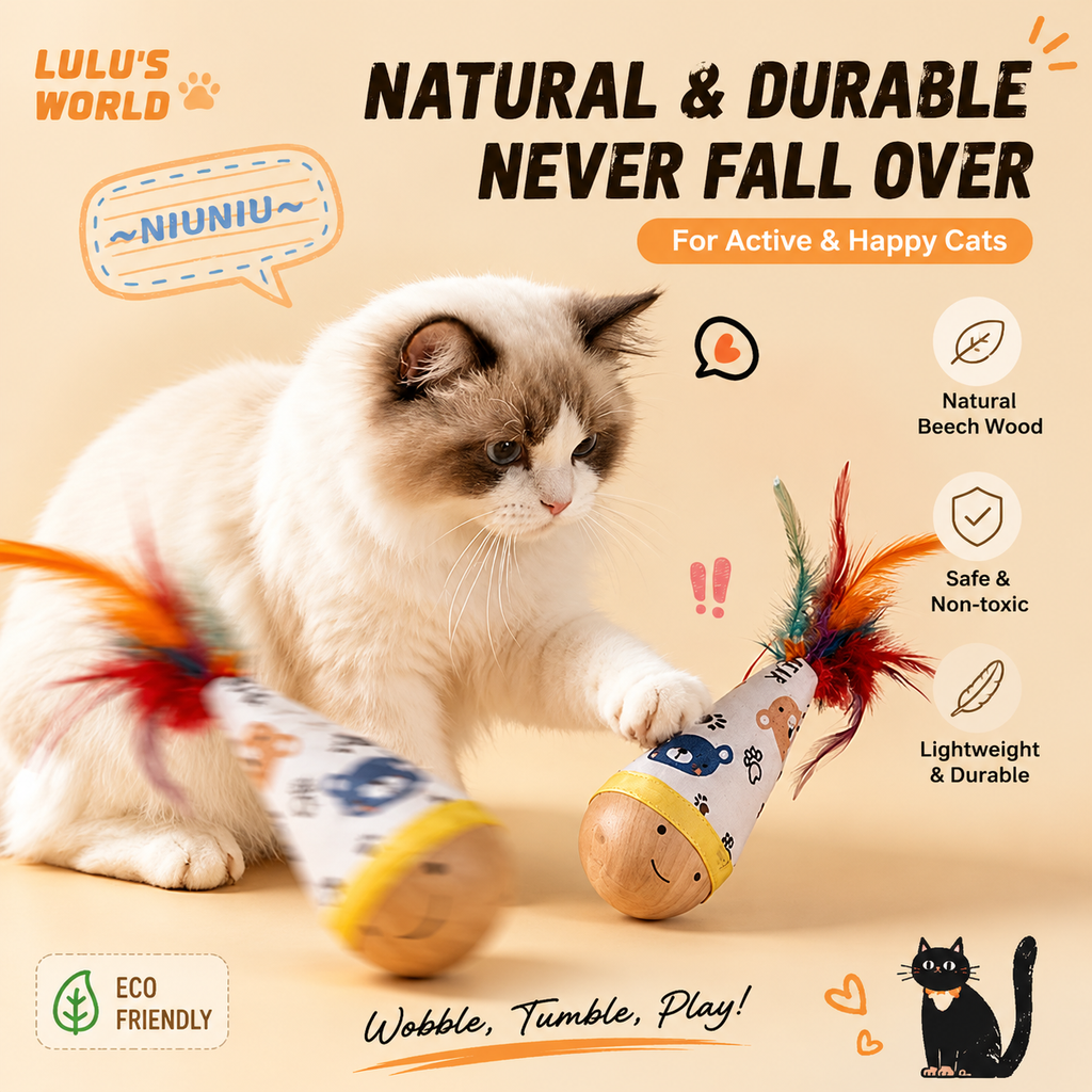 Interactive Wooden Wobble Cat Toy