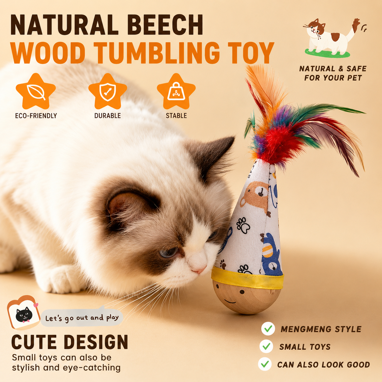 Interactive Wooden Wobble Cat Toy