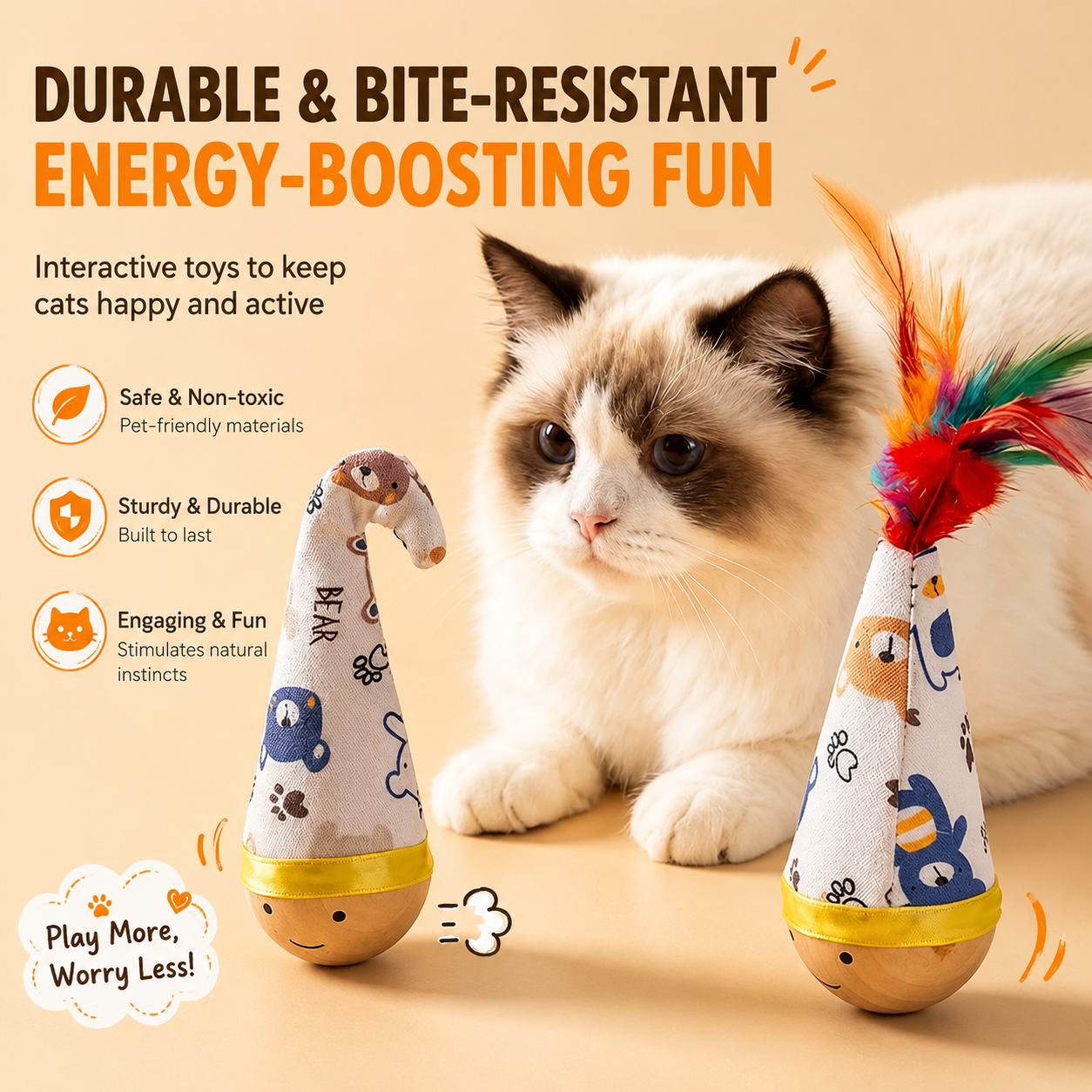Interactive Wooden Wobble Cat Toy