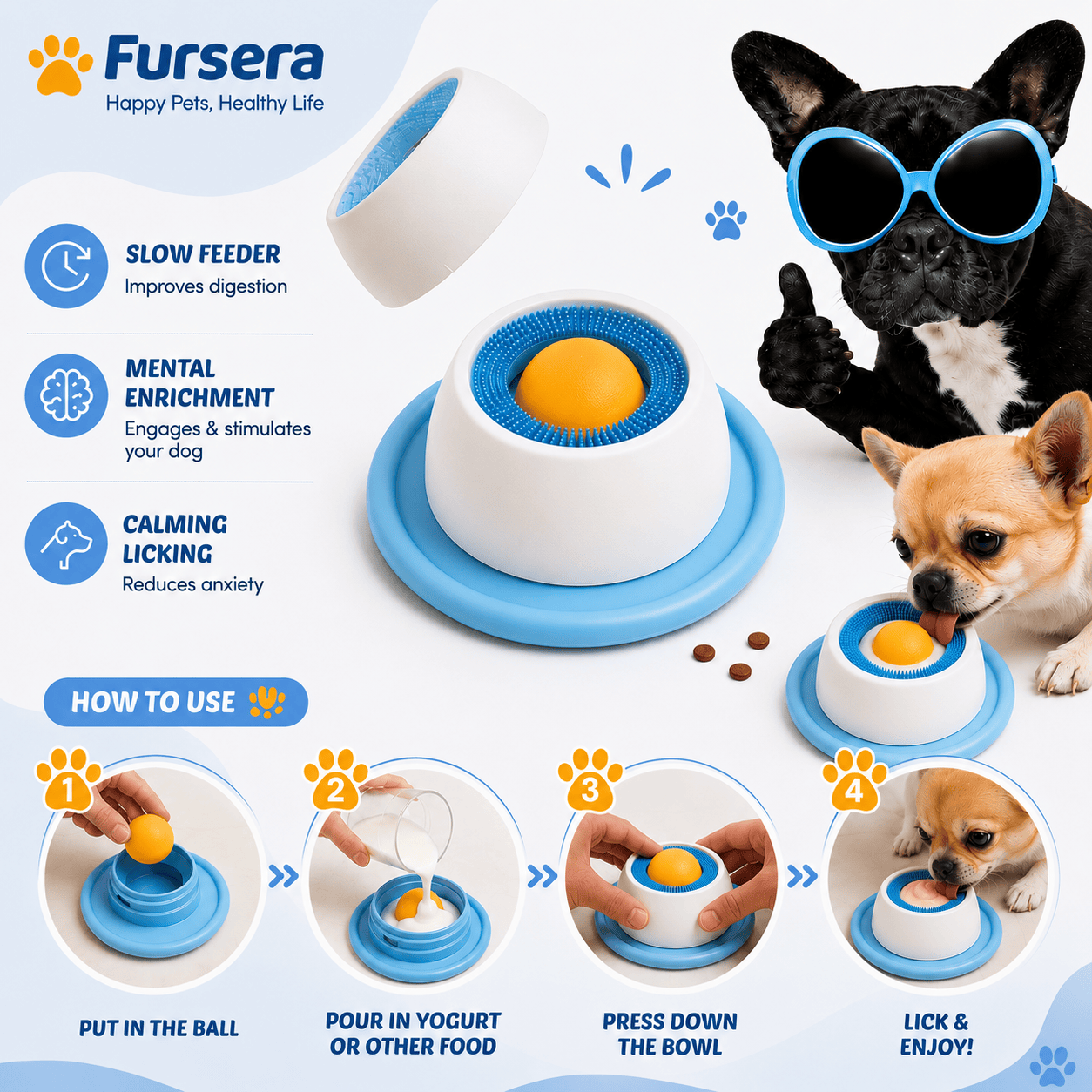 Slow Feeder Dog Bowl for Liquid Treats Non-Slip & Easy Clean