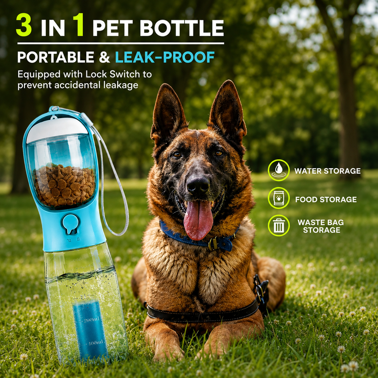 3-in-1 Portable Dog Water Bottle