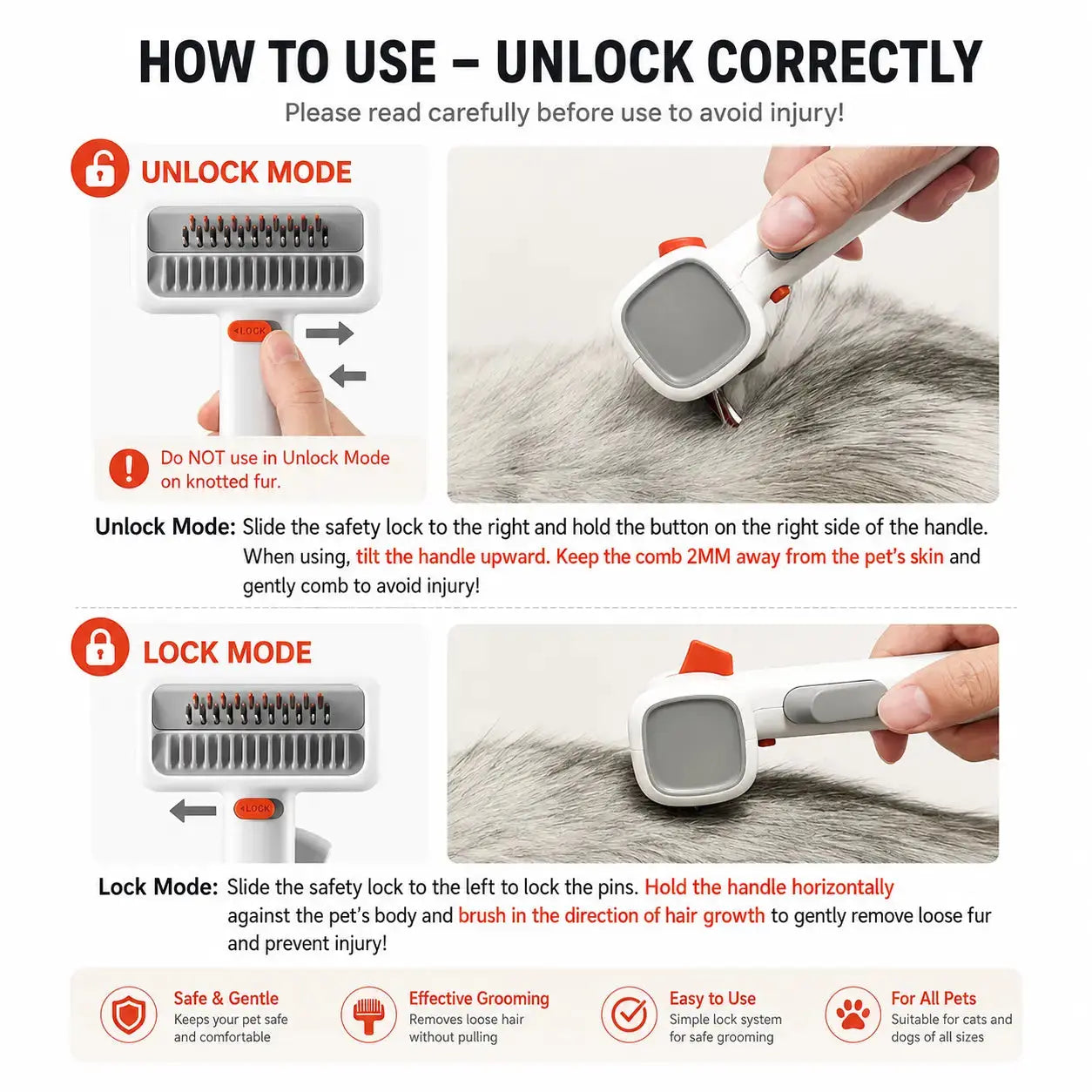 2-in-1 Pet Grooming Brush for Dogs & Cats Fursera