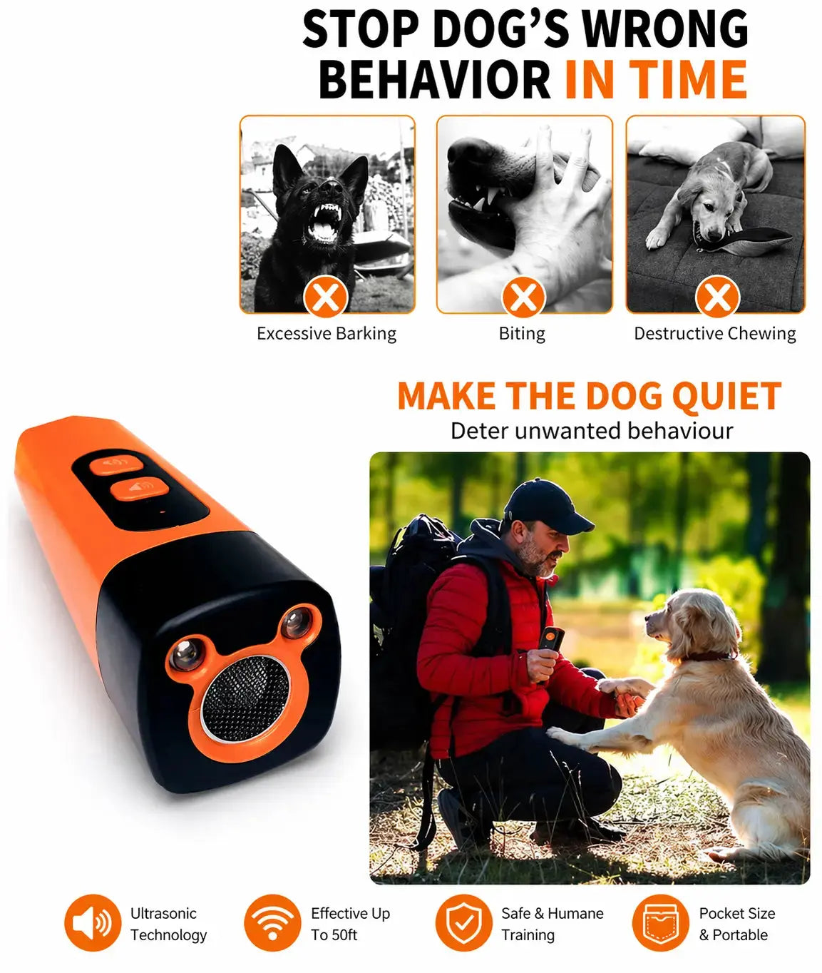 Handheld Ultrasonic Dog Trainer – Stop Barking Anytime, Anywhere Fursera