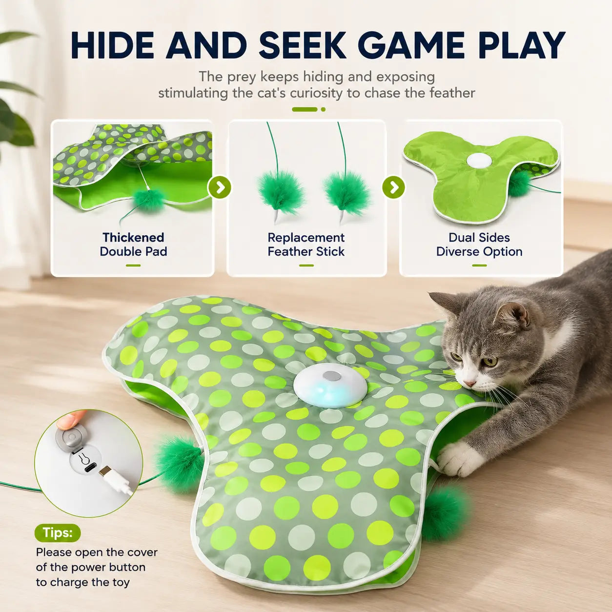 Interactive Hide & Seek Cat Toy with Moving Feather