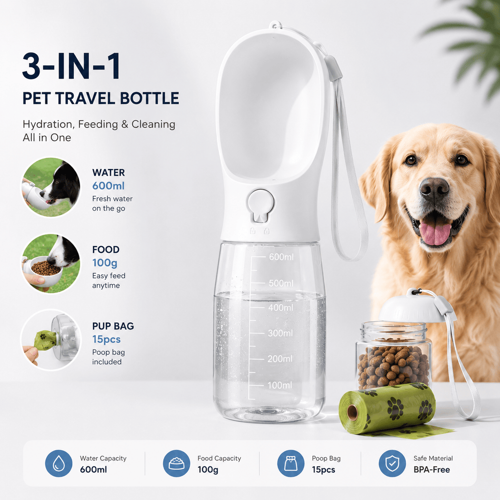 3-in-1 Portable Dog Water Bottle