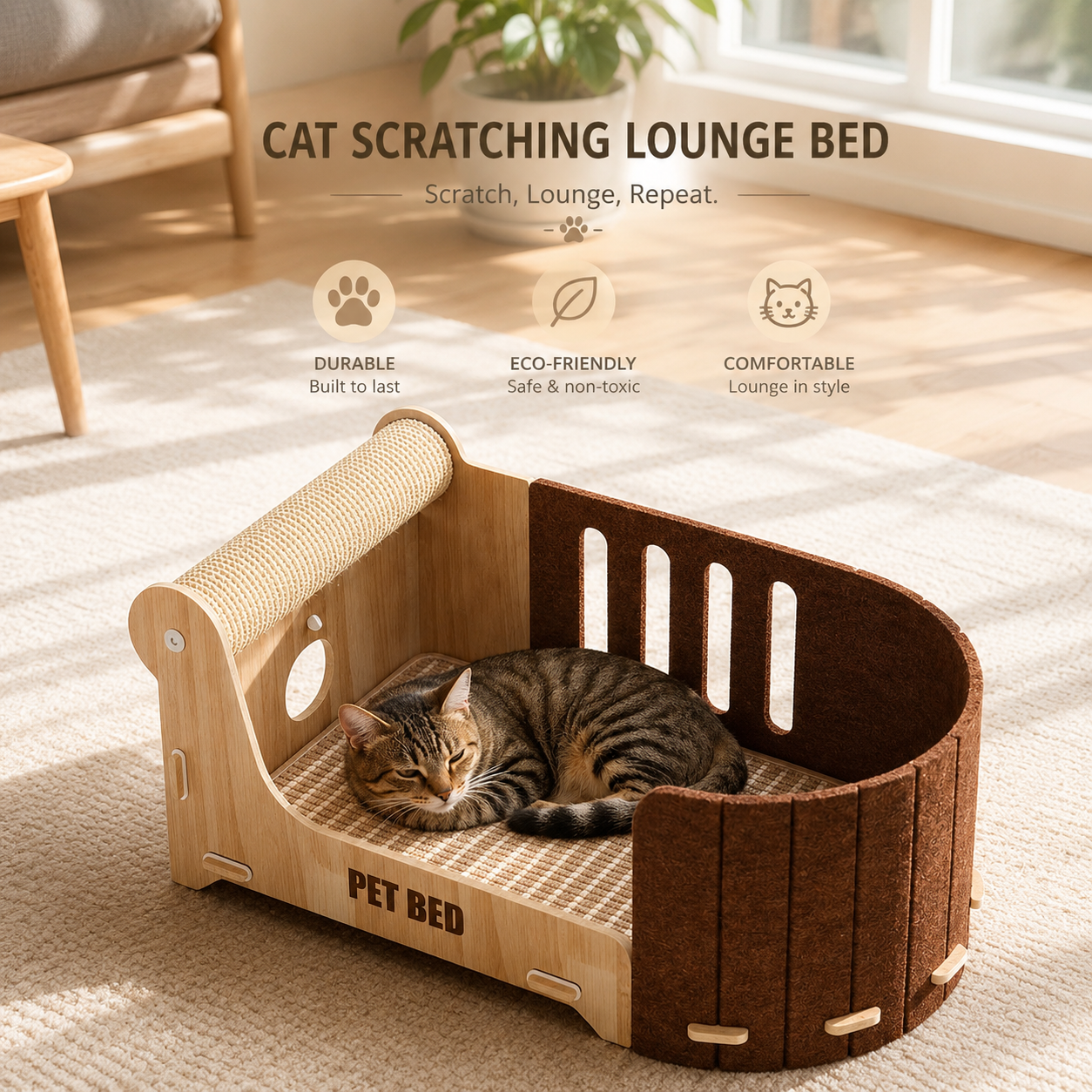 CAT SCRATCHING LOUNGE BED