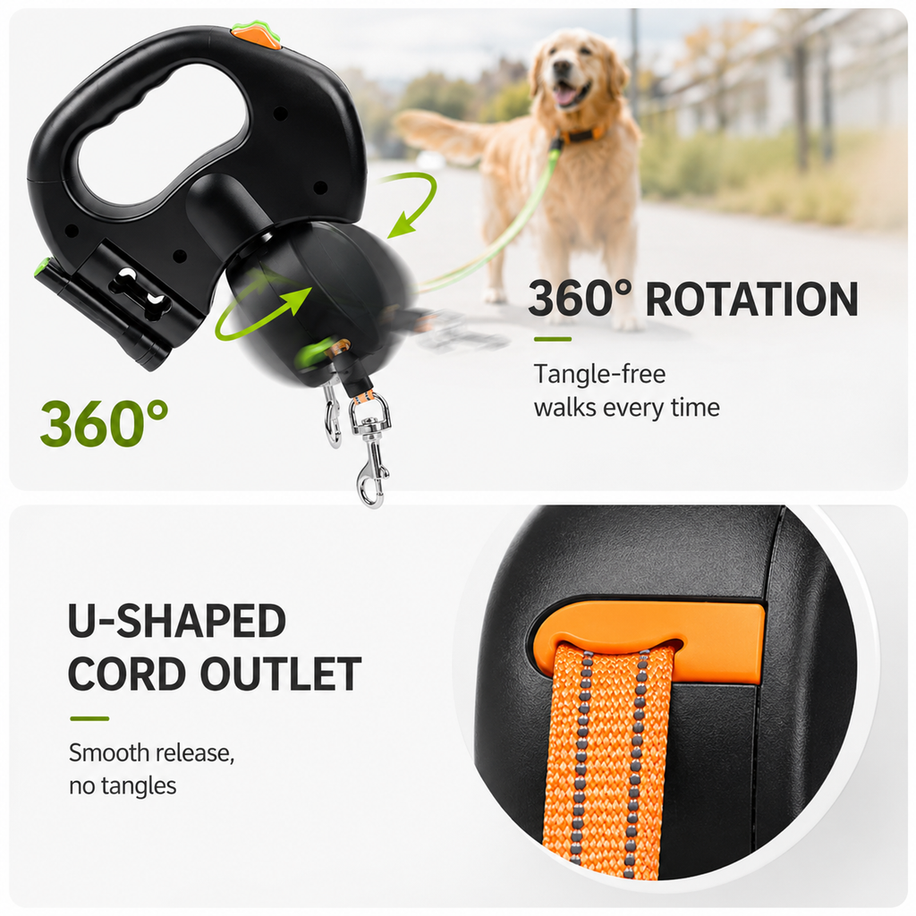 Tangle-Free Two-in-One Retractable Dog Leash