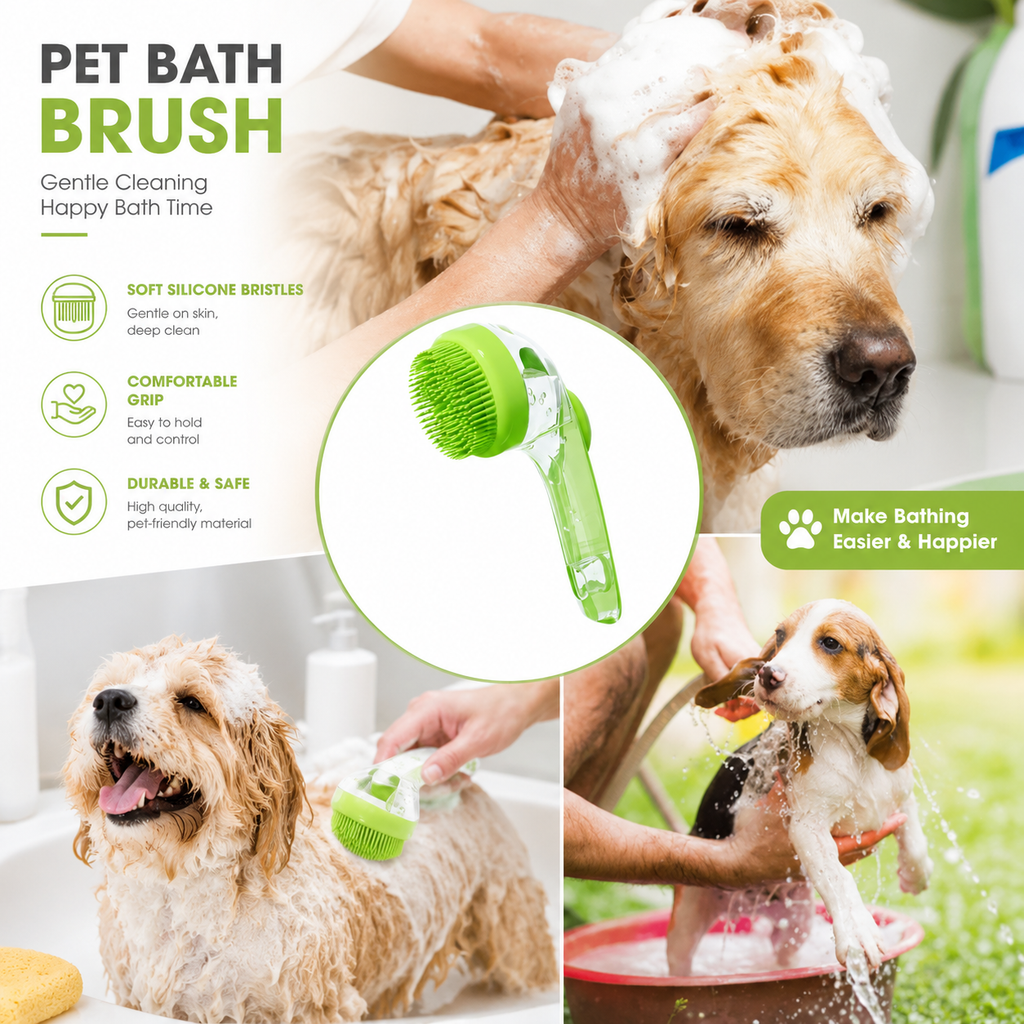 2-in-1 Pet Bath Brush & Shampoo Dispenser