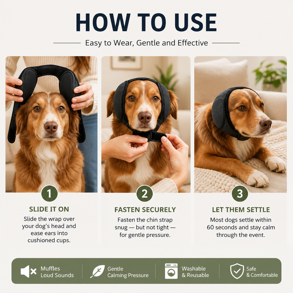 Calming Dog Ear Wrap for Fireworks, Thunder & Anxiety Relief