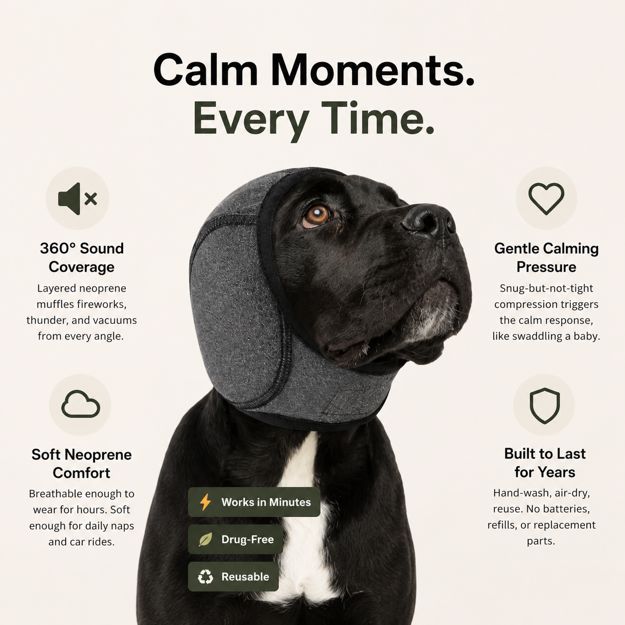 Calming Dog Ear Wrap for Fireworks, Thunder & Anxiety Relief