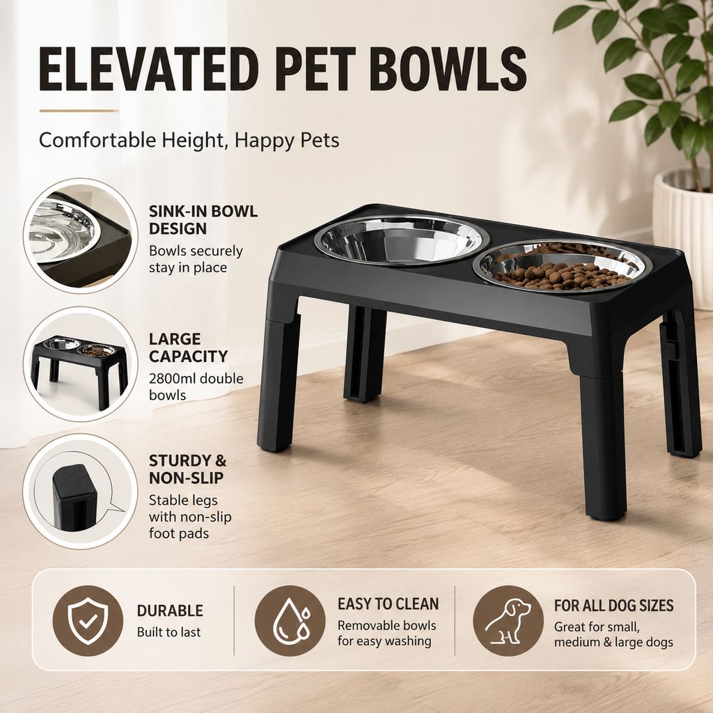 5-Height Adjustable Elevated Dog Bowls
