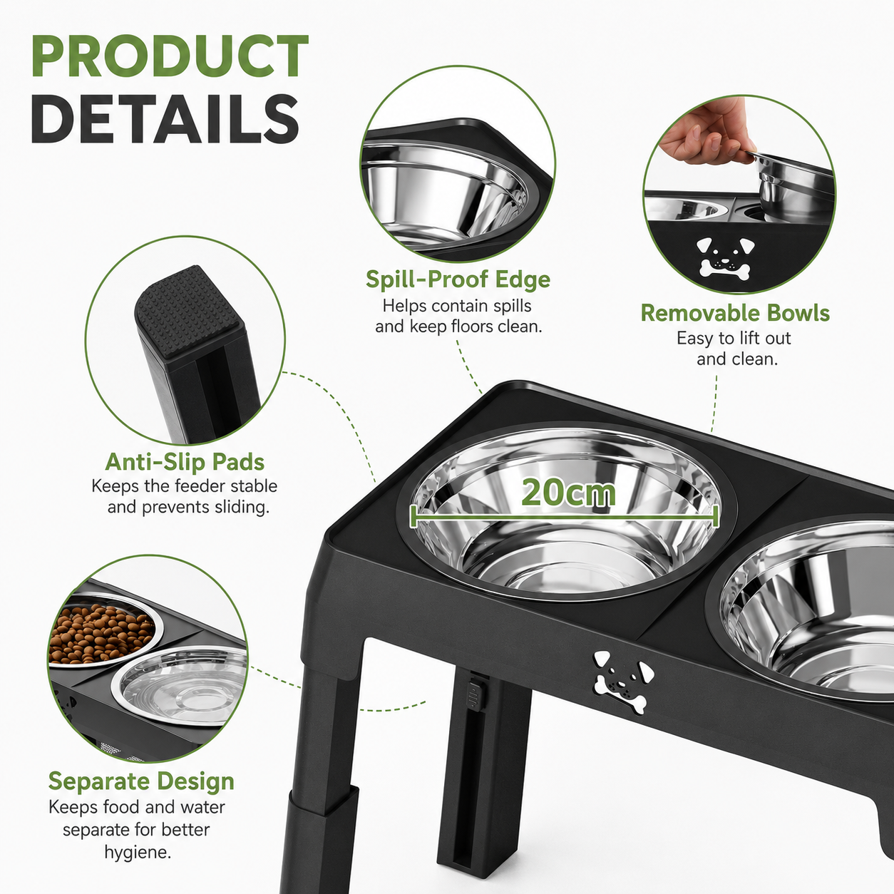 5-Height Adjustable Elevated Dog Bowls