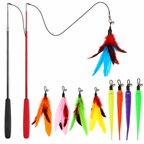 Interactive Cat Wand Toy Set - 2PCS Retractable Wand Toy and 9PCS Cat Feather Toys Refills